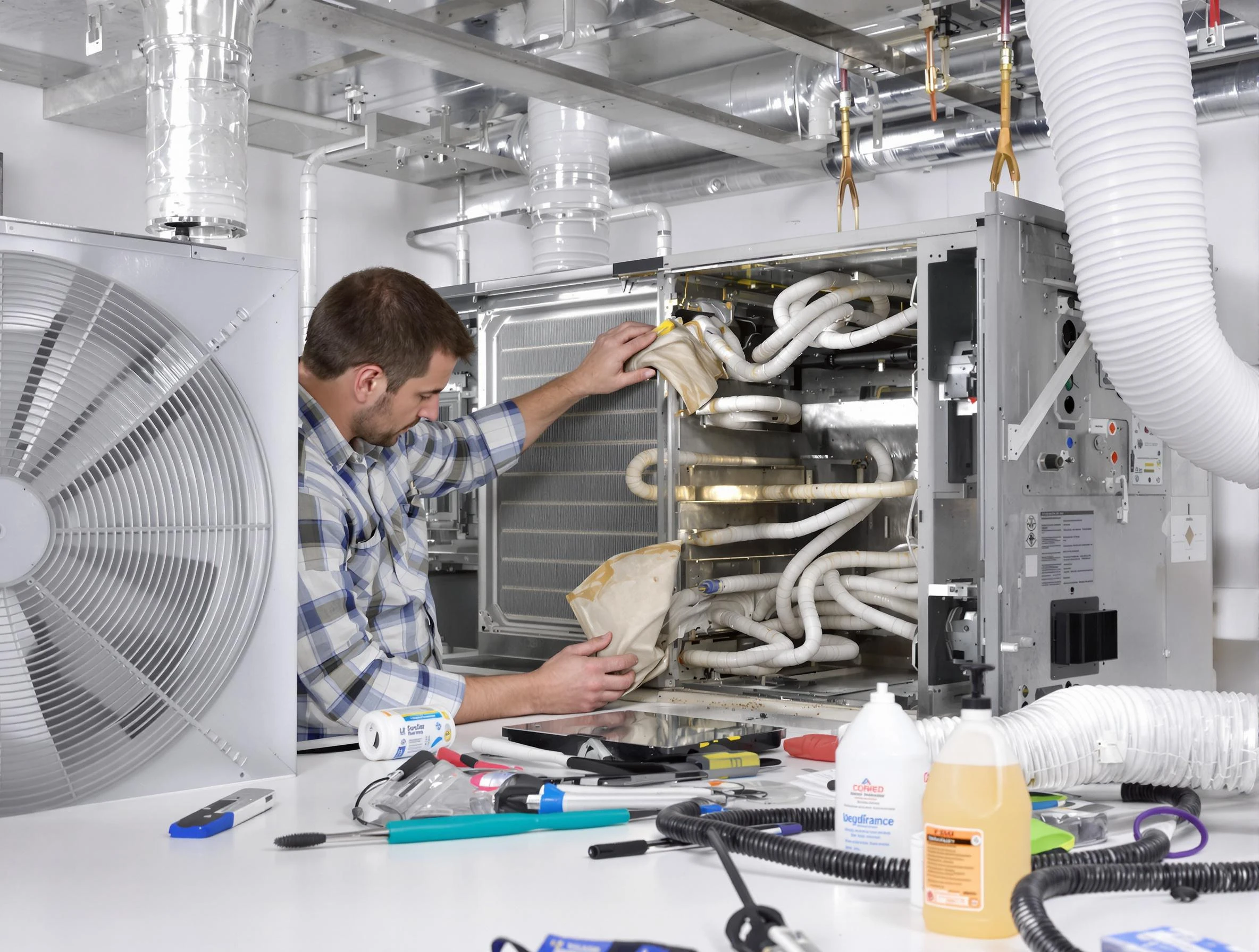 Lexington Air Duct Cleaning specialist performing precision AC coil cleaning in Lexington