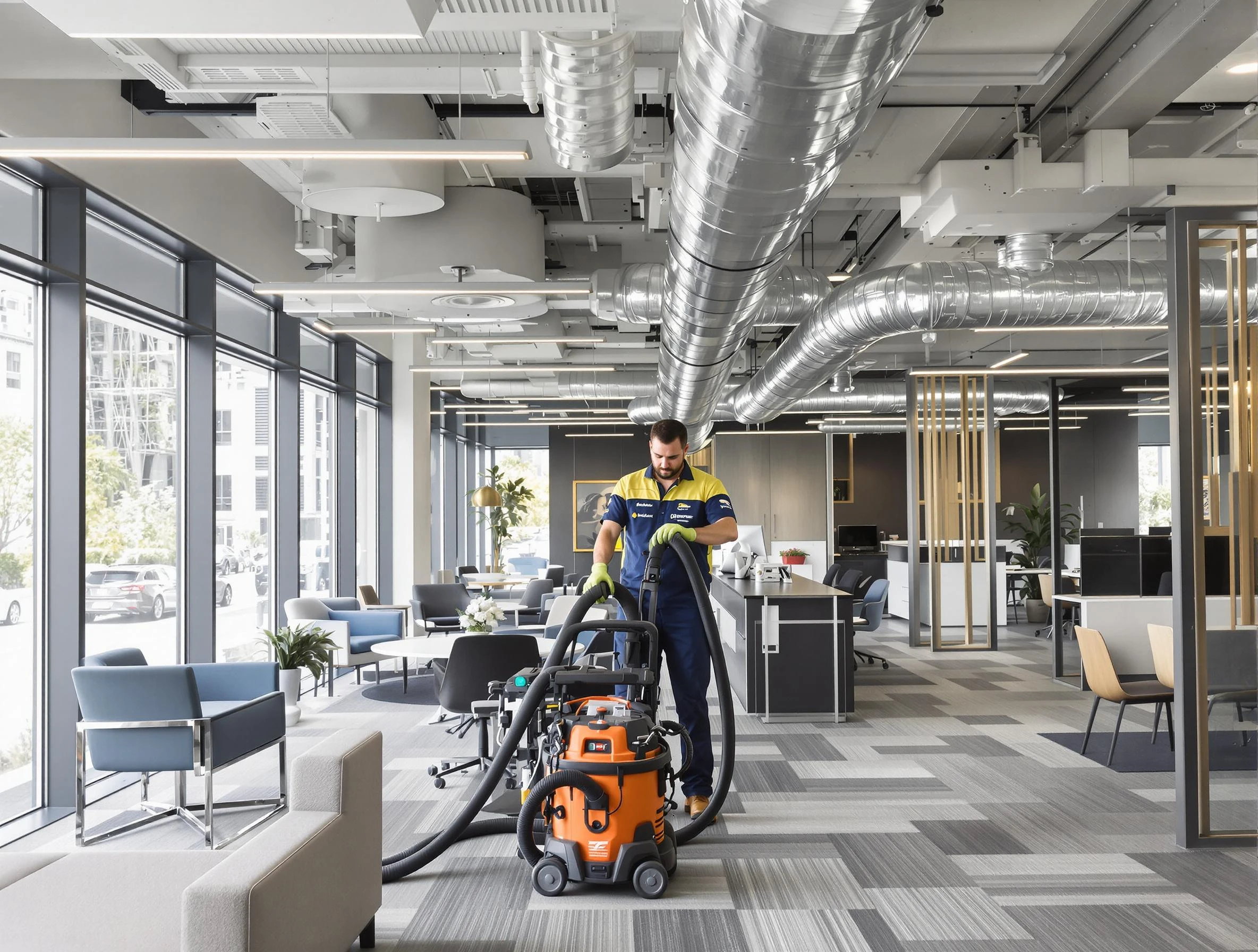 Lexington Air Duct Cleaning team performing thorough commercial duct cleaning at a Lexington business center