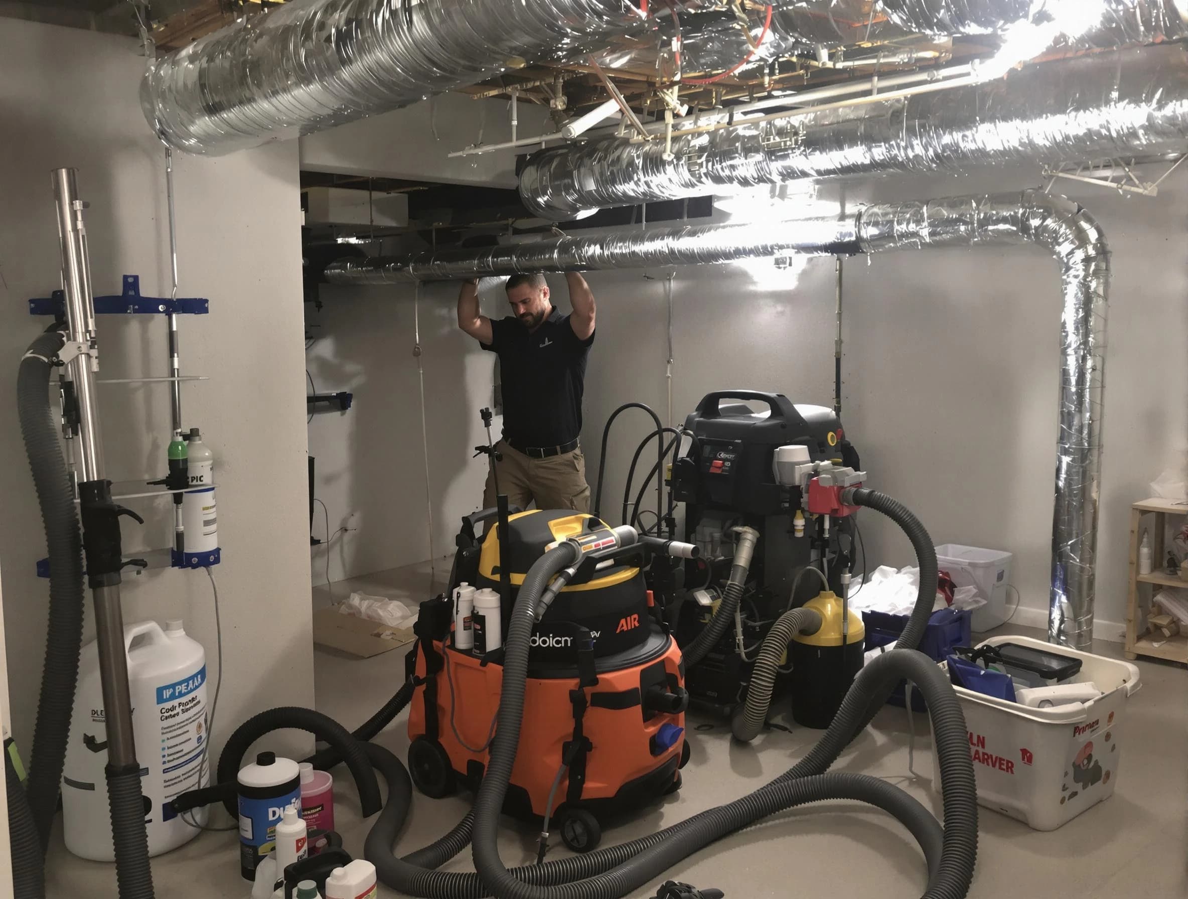 Lexington Air Duct Cleaning specialist performing professional mold removal from air ducts using safety equipment in Lexington