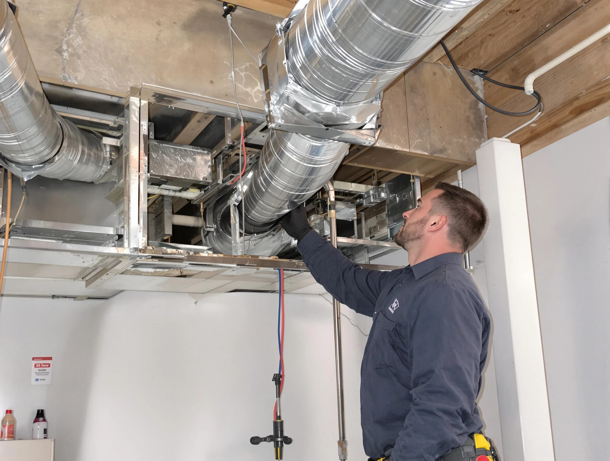 Lexington Air Duct Cleaning technician performing professional air duct repair using specialized tools in Lexington